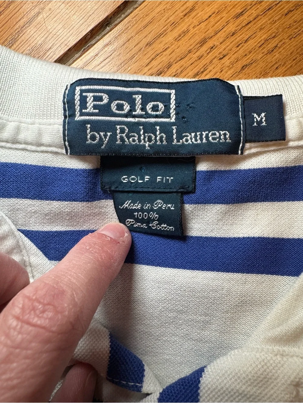 Ralph Lauren White Polo with Royal Blue Stripes